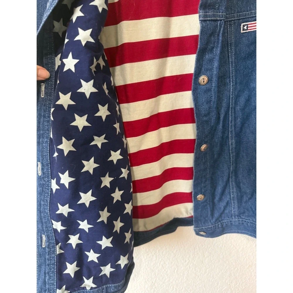 Coldwater Creek Womens Denim Jacket Americana Flag Lining Blue Medium‎ A02833